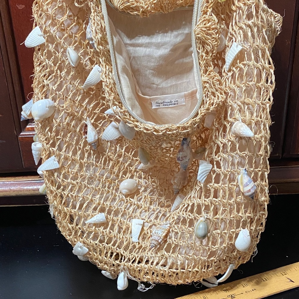 Beige vintage Straw Woven Shell-Embellished Women's Bag - Picture 11 of 16